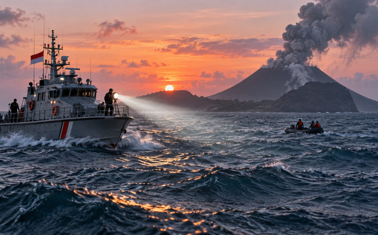 KP Sanjaya Sisir Area Anak Krakatau Cari Jurnalis Hilang Kontak