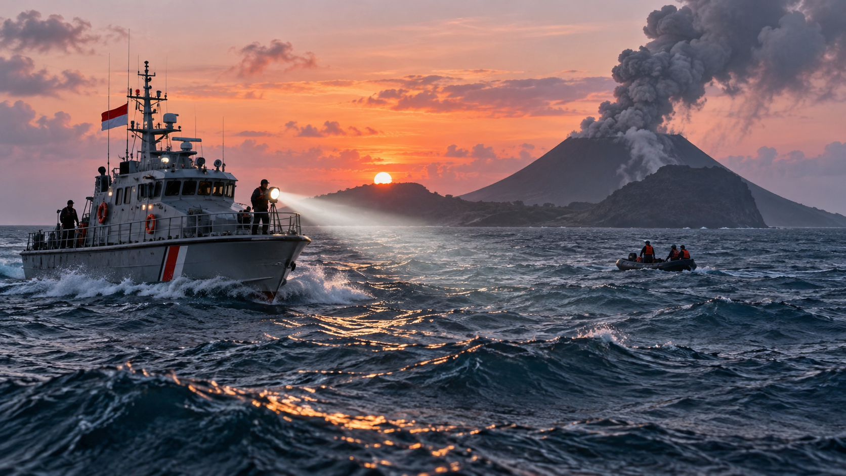 KP Sanjaya Sisir Area Anak Krakatau Cari Jurnalis Hilang Kontak