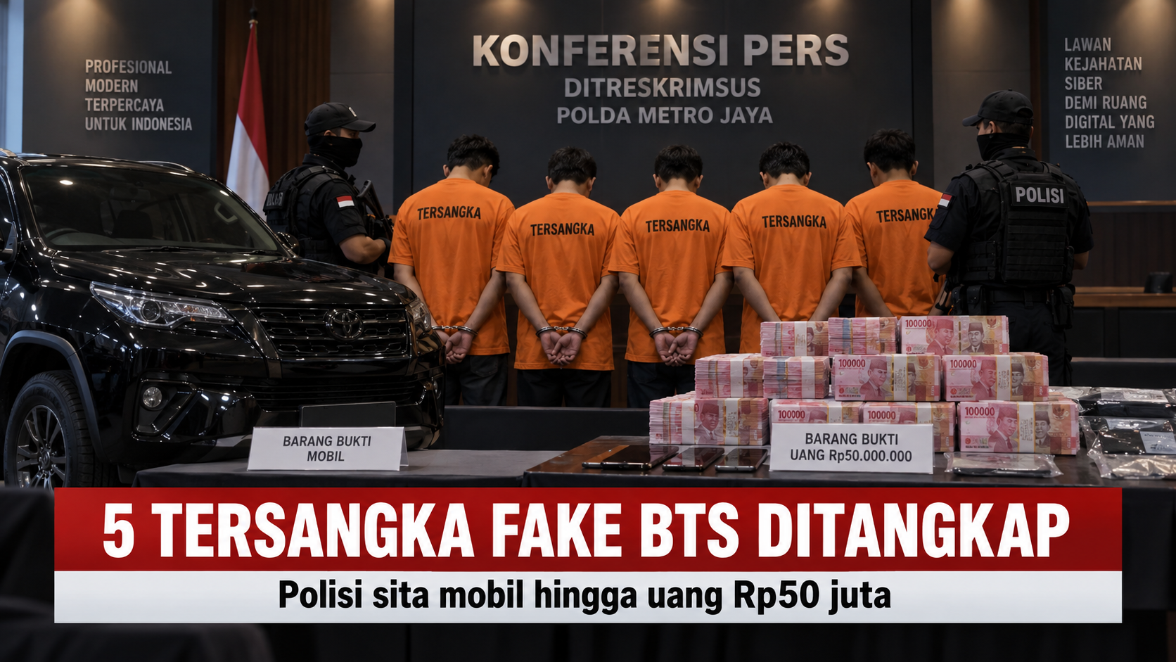 5 Tersangka Fake BTS Ditangkap, Polisi Sita Mobil hingga Uang Rp50 Juta