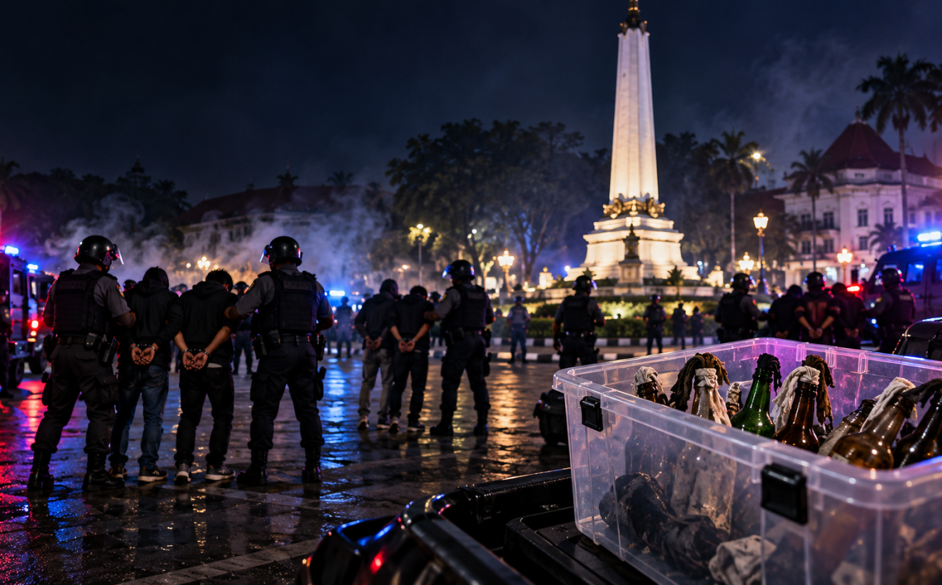 12 Perusuh Saat Demo di Alun-Alun Tugu Malang Ditangkap, Bom Molotov Disita