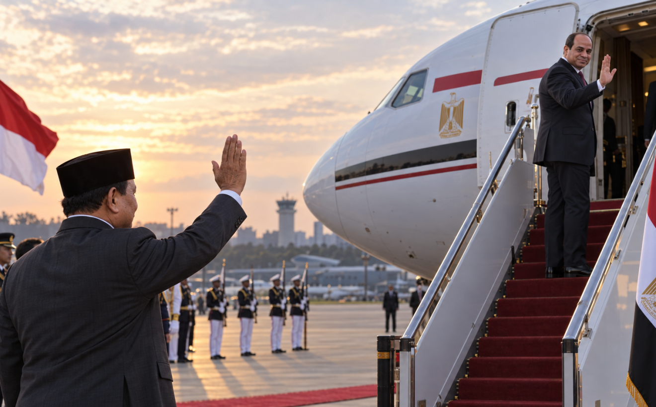 Momen Prabowo Lepas Kepulangan Presiden Mesir El-Sisi di Halim