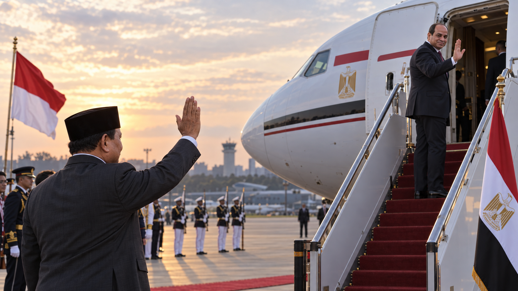 Momen Prabowo Lepas Kepulangan Presiden Mesir El-Sisi di Halim