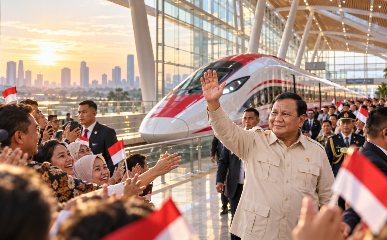 Naik Whoosh dari Cimahi, Prabowo Sapa Warga di Stasiun Halim