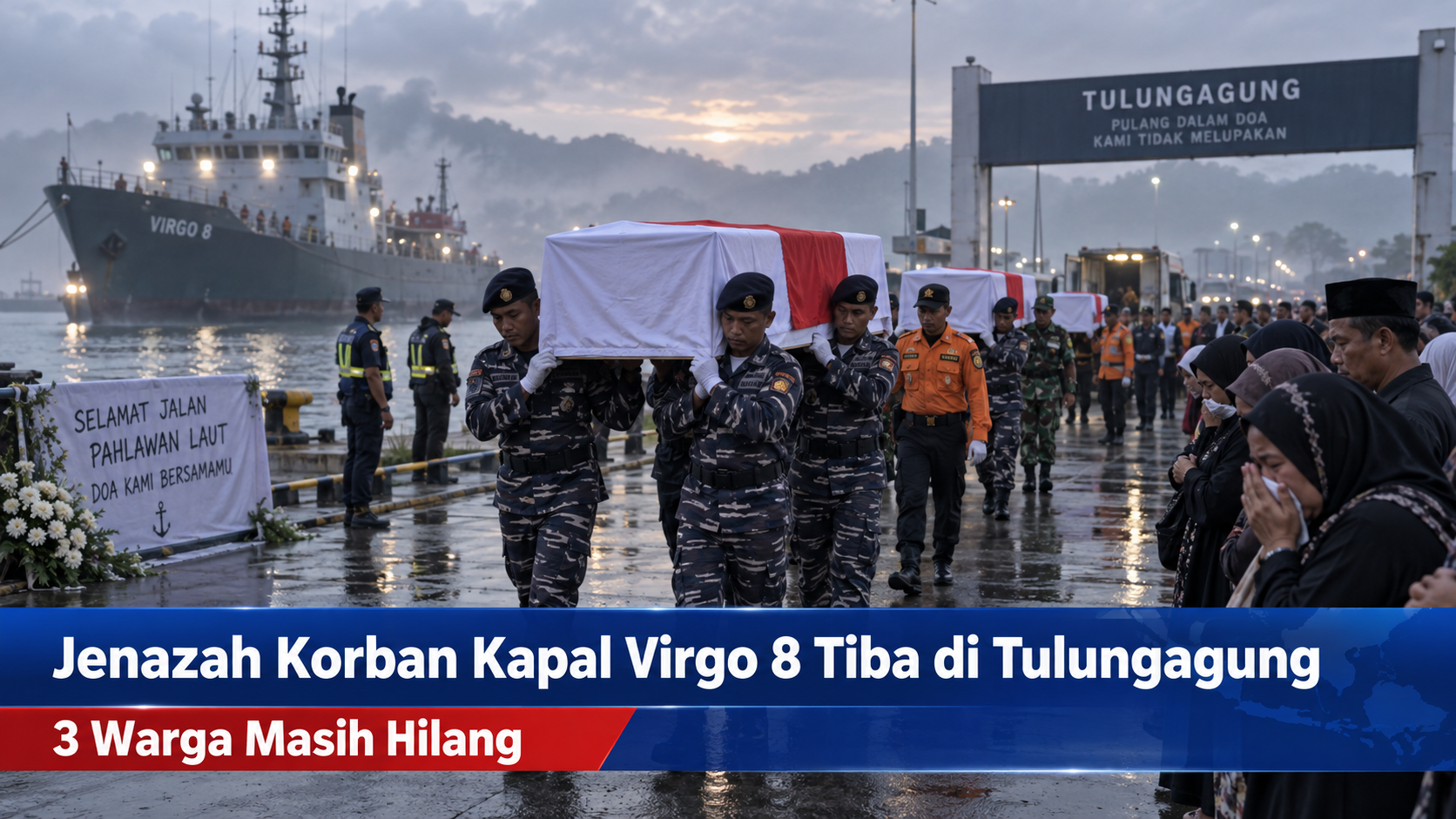 Jenazah Korban Kapal Virgo 8 Tiba di Tulungagung, 3 Warga Masih Hilang