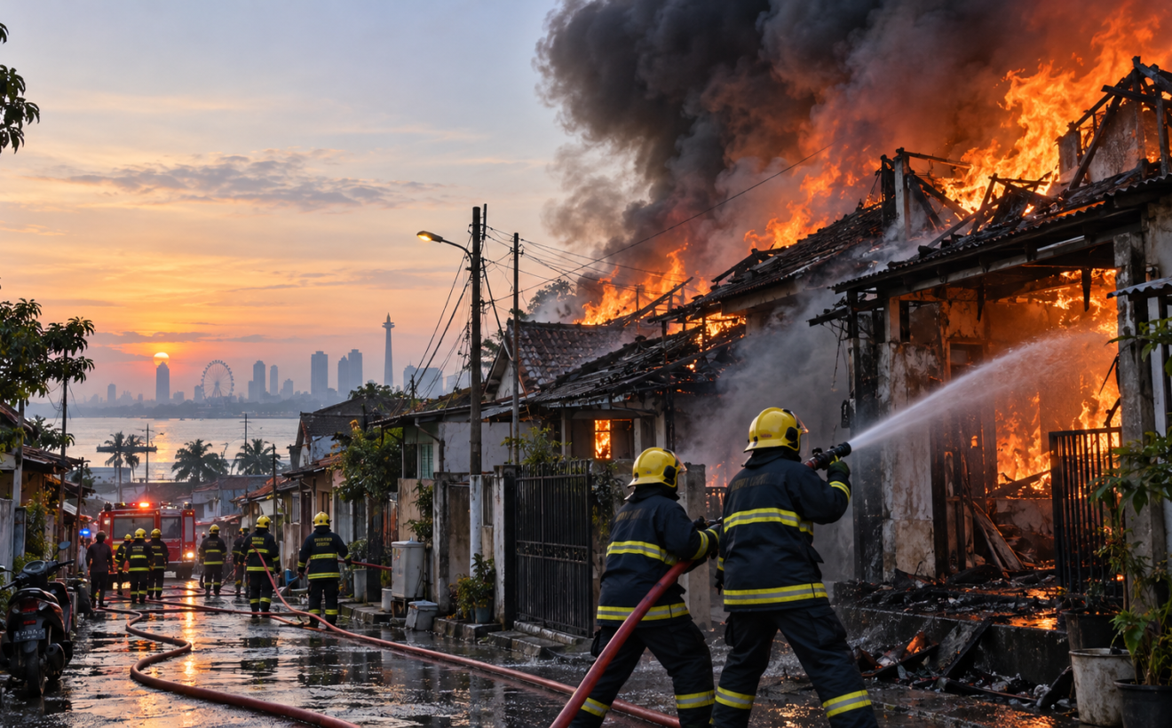 Kebakaran di Ancol Hanguskan 20 Rumah Pagi Ini