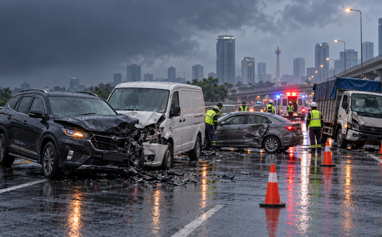 2 Orang Tewas dalam Kecelakaan 4 Kendaraan di Tol Dalam Kota