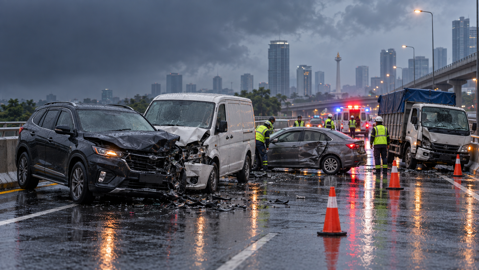 2 Orang Tewas dalam Kecelakaan 4 Kendaraan di Tol Dalam Kota