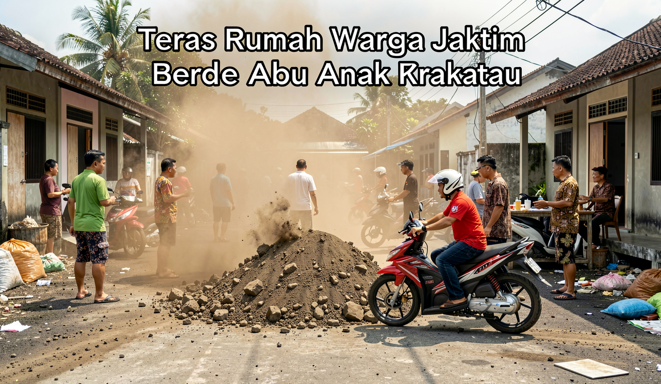 Teras Rumah Warga Jaktim Berdebu Tebal Pagi Ini, Diduga Abu Anak Krakatau