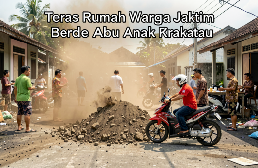 Teras Rumah Warga Jaktim Berdebu Tebal Pagi Ini, Diduga Abu Anak Krakatau