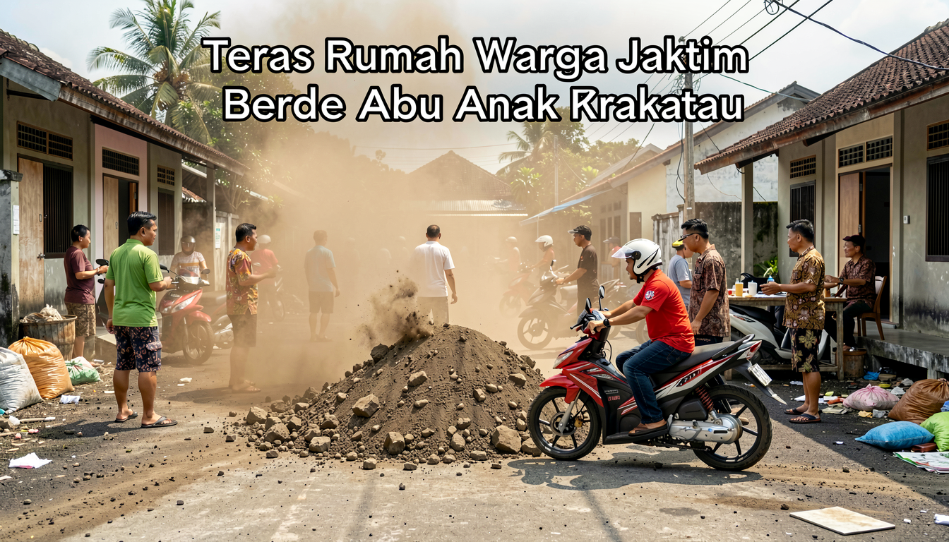 Teras Rumah Warga Jaktim Berdebu Tebal Pagi Ini, Diduga Abu Anak Krakatau