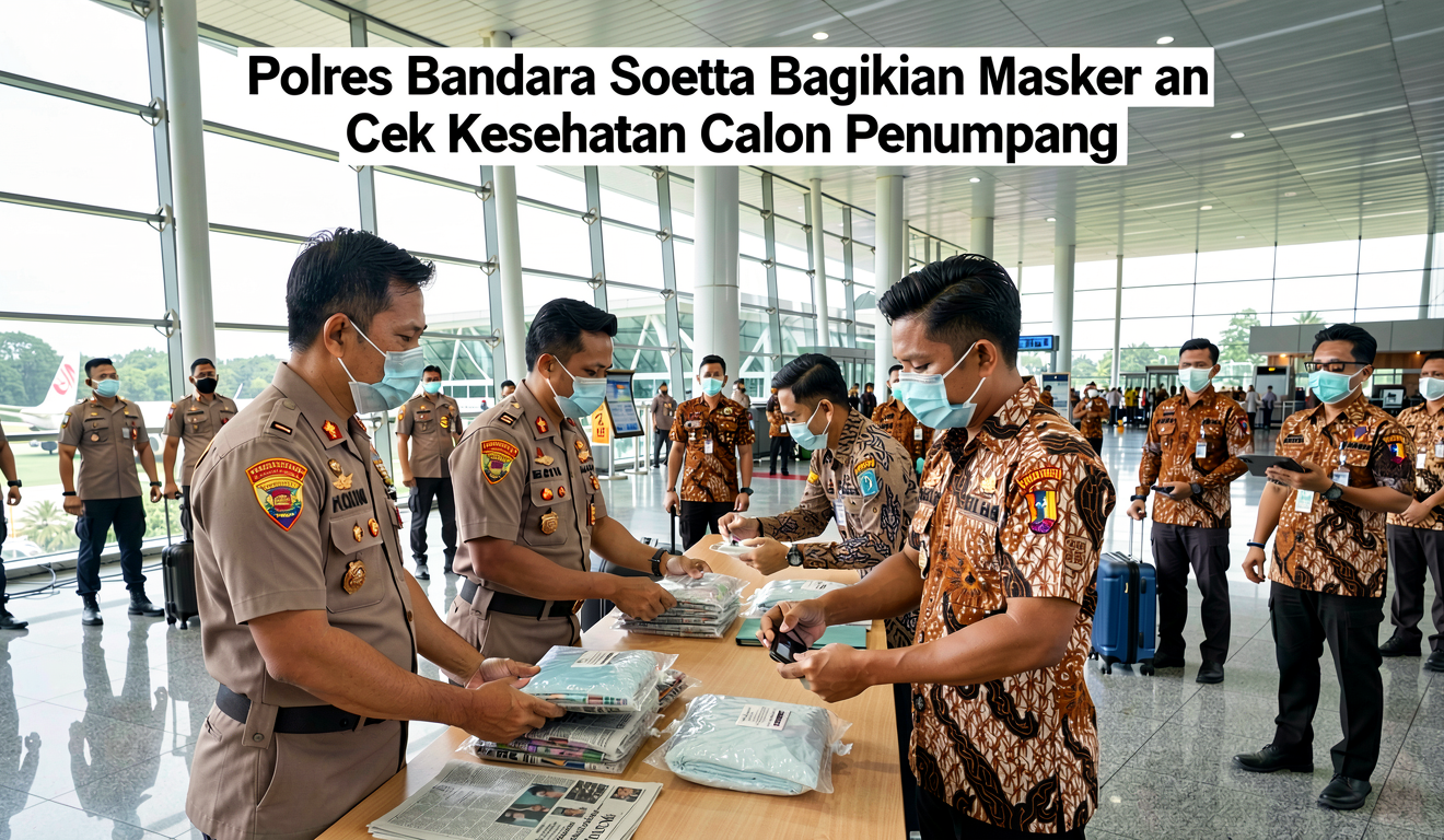 Polres Bandara Soetta Bagikan Masker dan Cek Kesehatan Calon Penumpang
