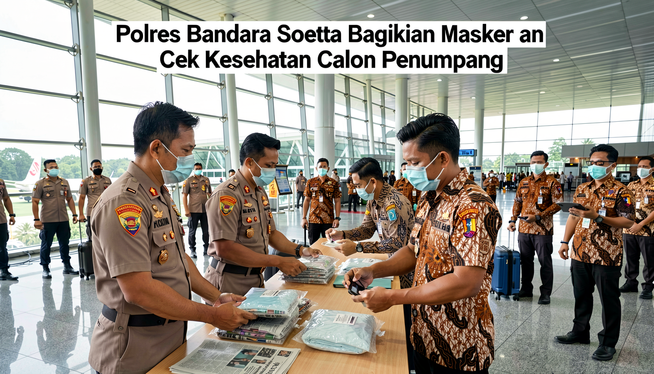 Polres Bandara Soetta Bagikan Masker dan Cek Kesehatan Calon Penumpang